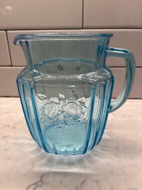 Anchor Hocking 1930’s Mayfair “Open Rose” Ice Blue 37 oz SMALL PITCHER
